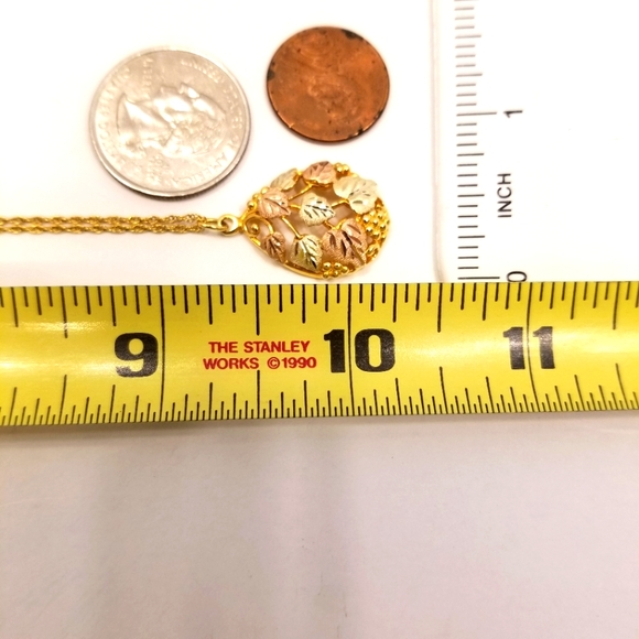 Black Hills Gold 10KT 12KT pink green yellow gold leaves teardrop necklace chain - Picture 6 of 12